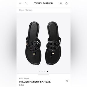 Tory Burch Miller Flip Flop Black Patent size 8.5